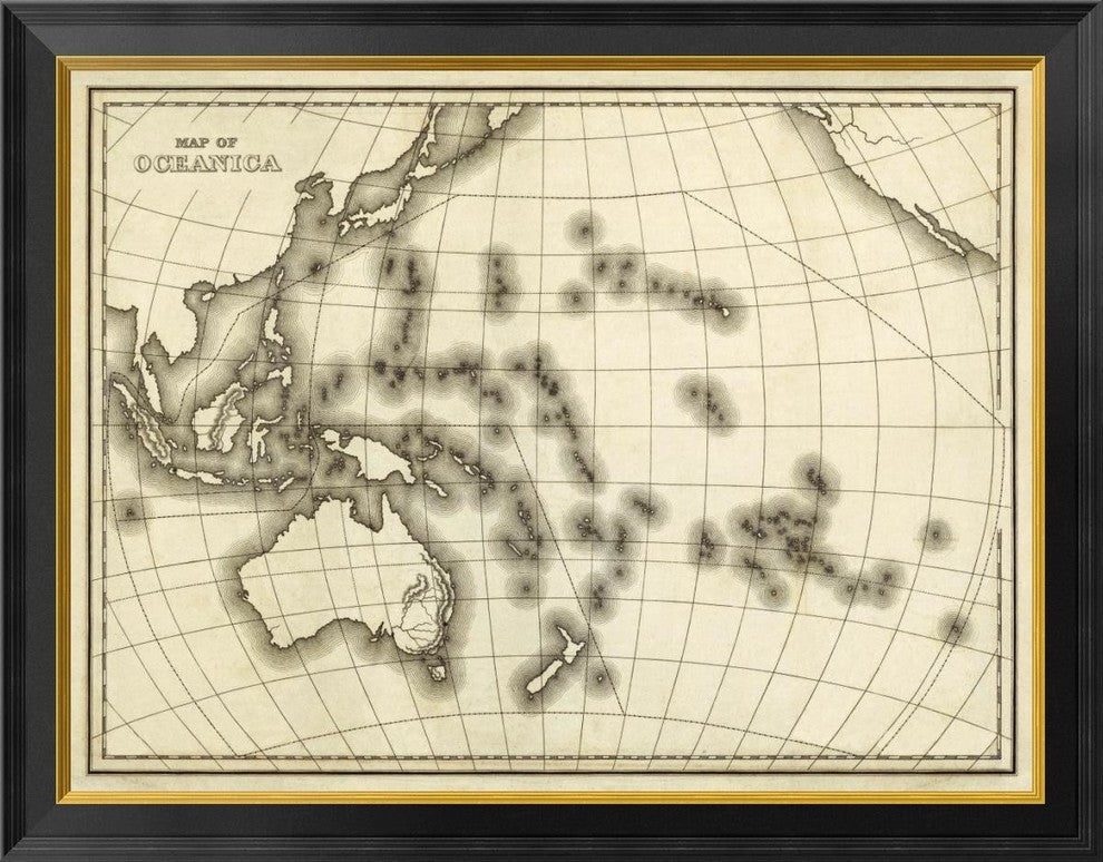 "Map of Oceanica, 1839" Framed Canvas Giclee by Samuel Augustus Mitchell, 34x26"
