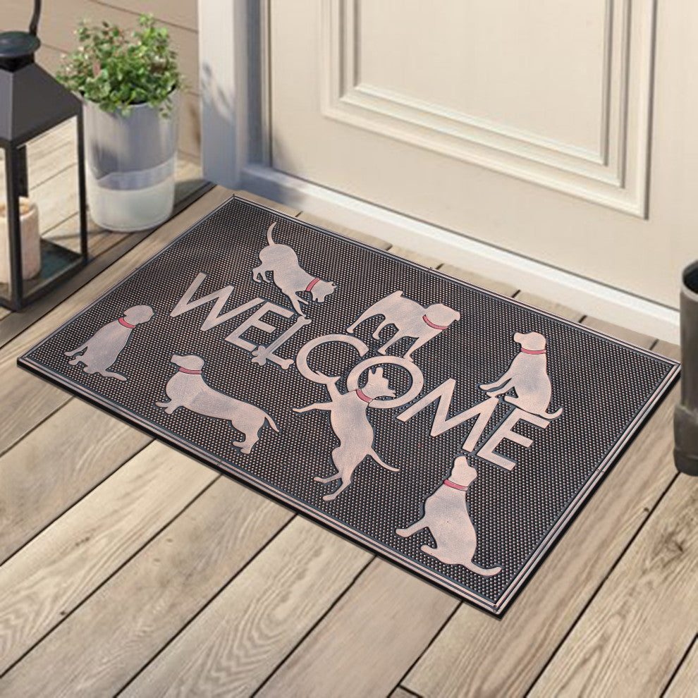 A1HC  Dogs Welcome Rubber Pin Mat, Beautifully Copper Finished 18"x30"