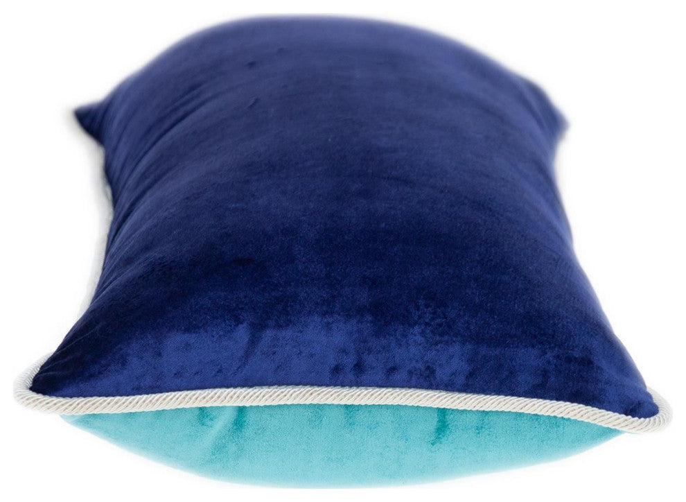 Reversible Royal and Aqua Lumbar Velvet Throw Pillow