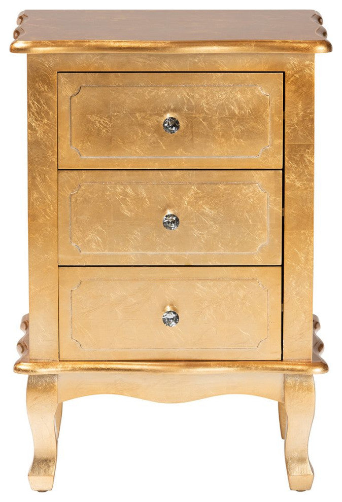 Newton Classic and Traditional Gold Finsihed Wood 3-Drawer Nightstand