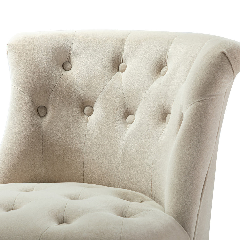 Upholstered Accent Chair With Tufted Back, Set of 2, Tan