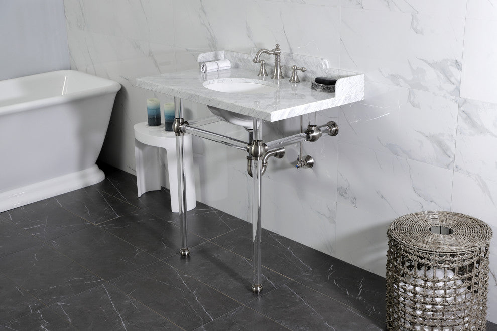 Kingston Brass LMS36MA8 36" Carrara Marble Console Sink, Acrylic Legs