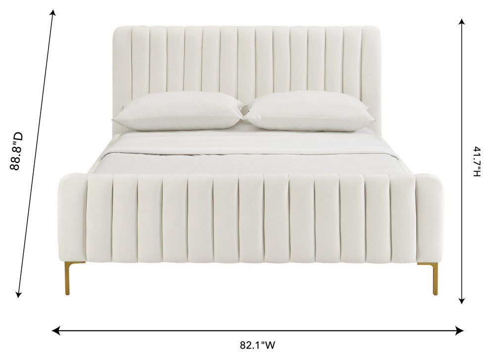 Angela Velvet Upholstered Bed, Cream, King
