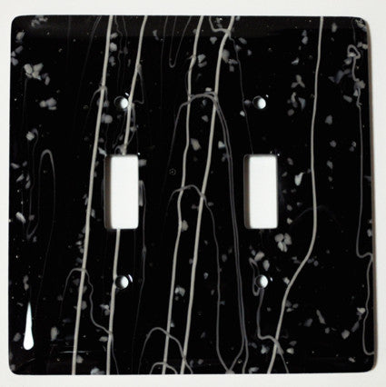 Double Wall Plate Switch, White Mardi Gras on Black, 5x5