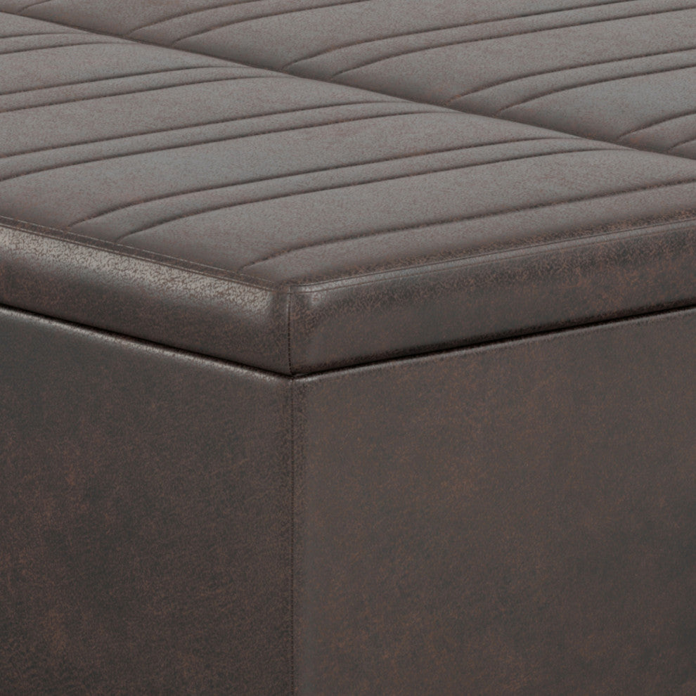 Ellis Coffee Table Storage Ottoman, Distressed Brown Vegan Faux Leather