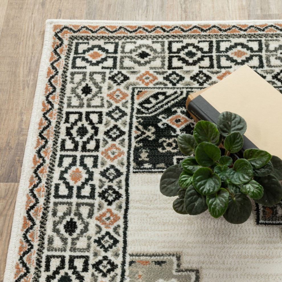 5??X 7??Abstract Ivory And Gray Geometric Indoor Area Rug