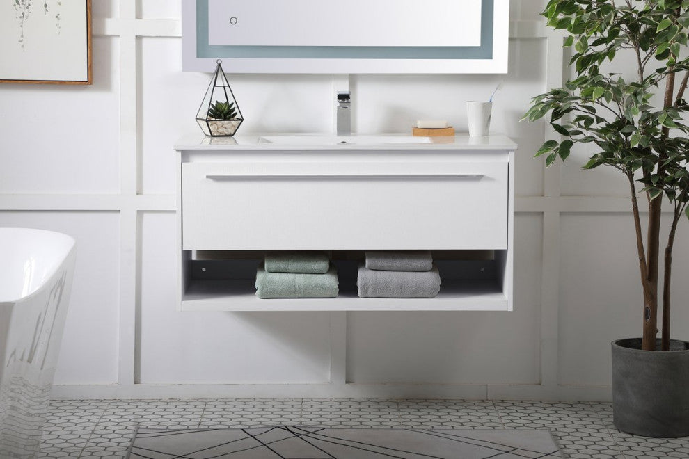 40" Single Bathroom Floating Vanity, White