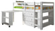 Donco Kids Studying Student Low-Loft Bed, White, Twin