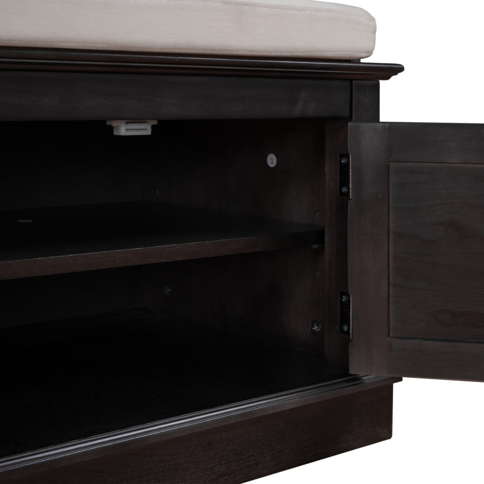 TATEUS 42" Wooden Storage Bench With 4 Doors and Adjustable Shelves for Entryway, Espresso
