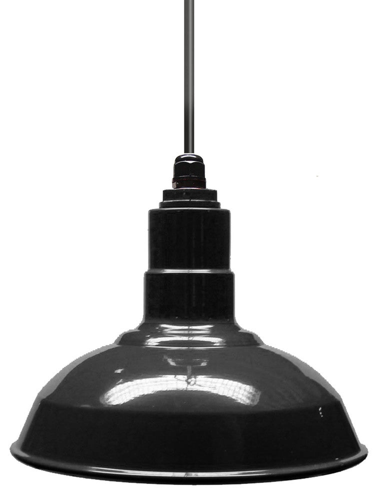 12" Steel Farmhouse Style Pendant Light, El Segundo, Black, Black Cord