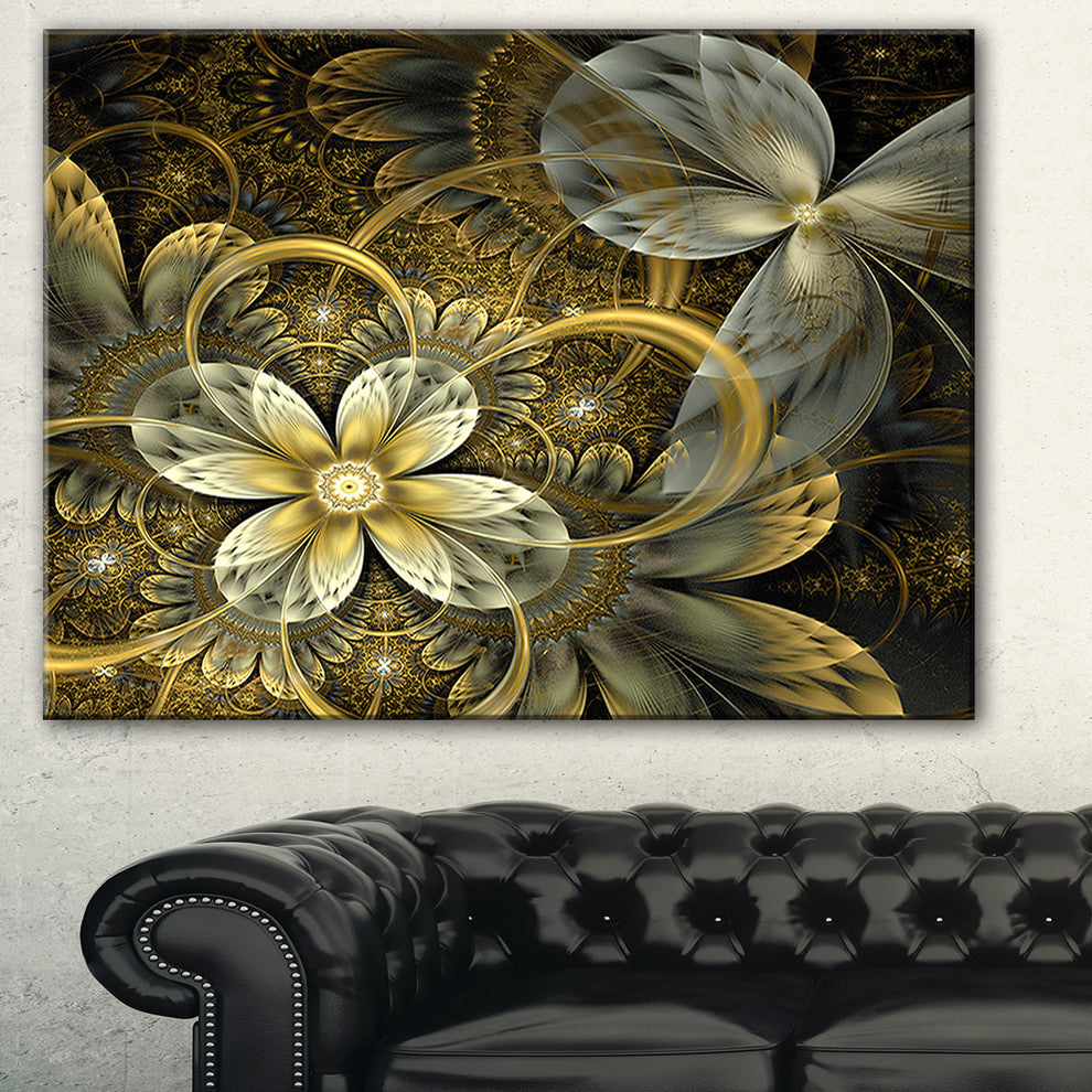 "Fractal Orange Yellow Flowers" Digital Floral Canvas Print, 40"x20"
