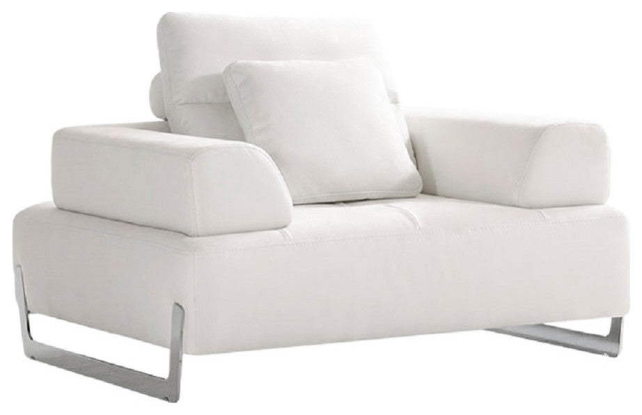 Ravenna White Faux Suede Accent Chair With Sliding Backrest and Armrest