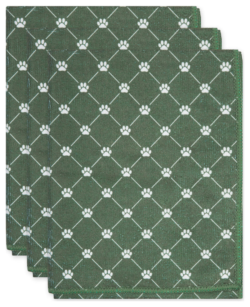 Hunter Green Printed Trellis Paw Small Pet Towel (Set of 3)