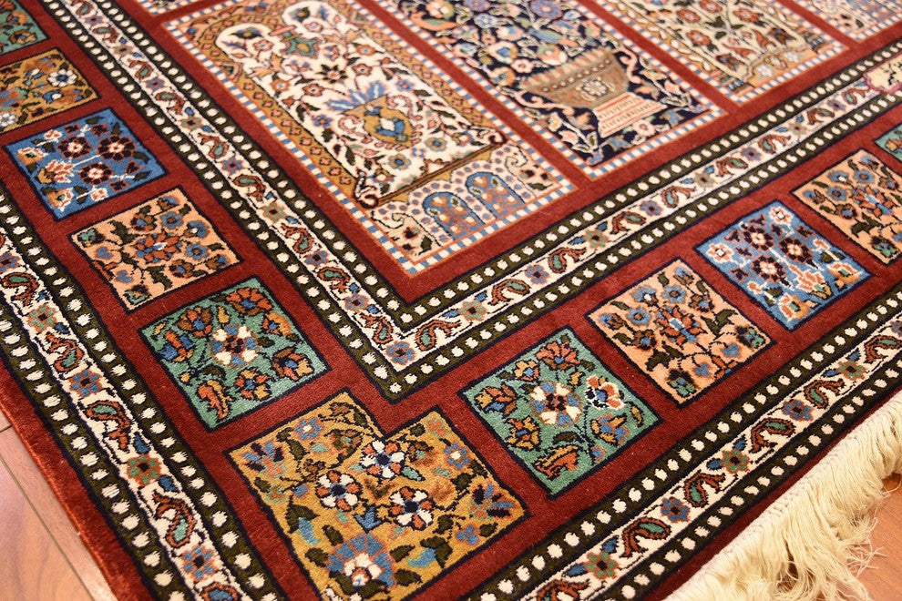 6'x4' Red Tabriz Pure Silk Area Rug Carpet Tree of Life Oriental Hand Knotted