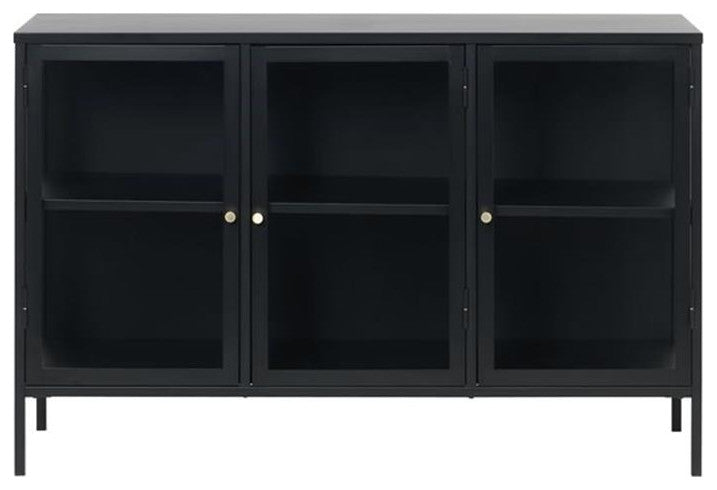 3-Section Metal and Glass Sideboard in Black