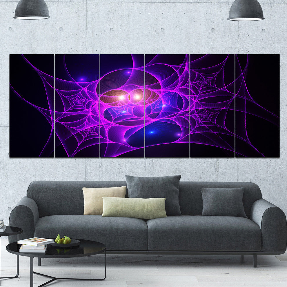 Bright Purple Fractal Cobweb, Abstract Canvas Art Print, 70"x28", 6 Panels