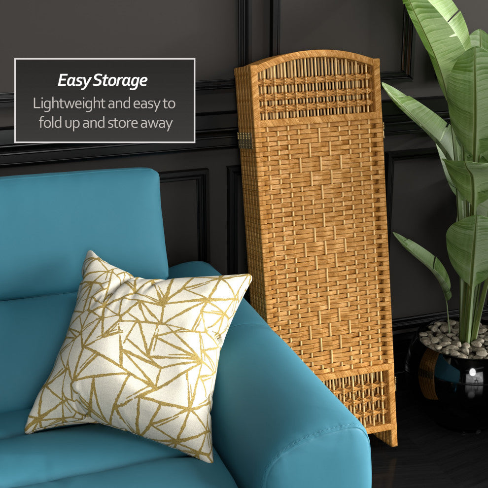 4'' Tall Fiber Weave Room Divider, Light Beige, 6 Panels