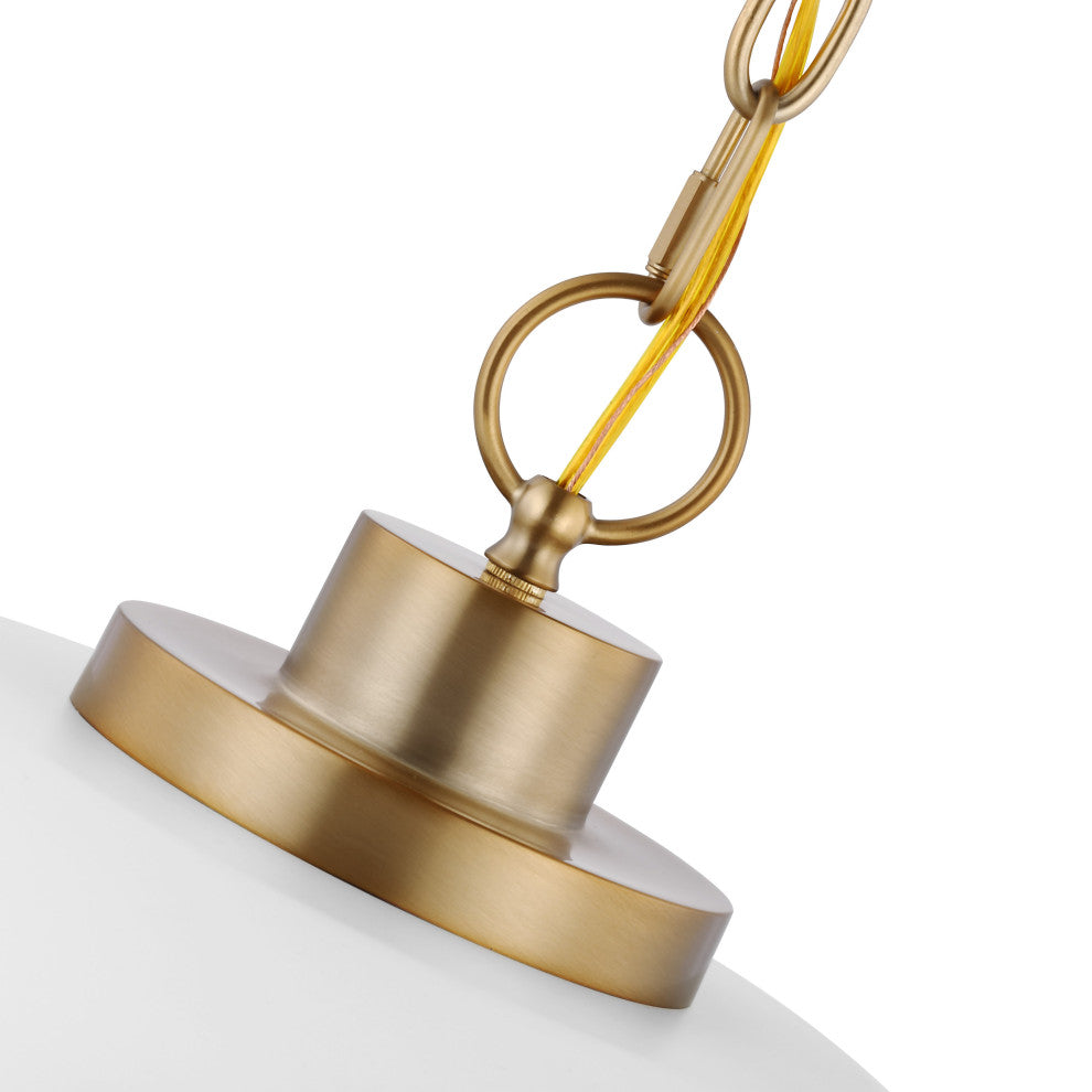 Colony 1-Light Large Pendant, Matte White With Burnished Brass