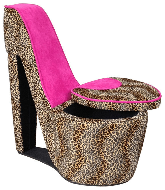 32" Brown Faux Suede Animal Print Side Chair