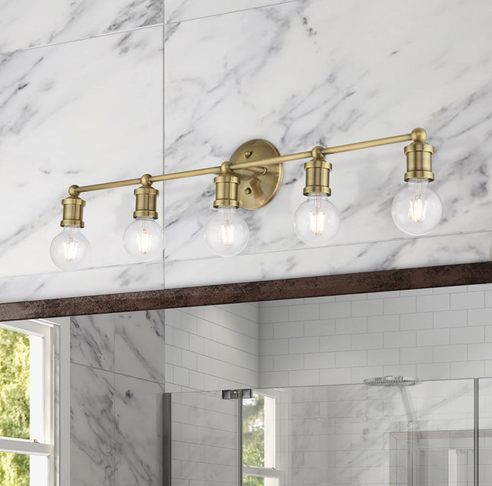 Lansdale 5 Light Antique Brass ADA Large Vanity Sconce