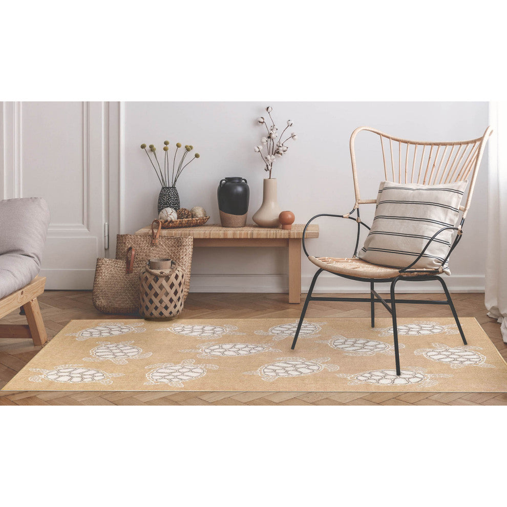 Carmel Seaturtles Indoor/Outdoor Rug, Sand, 6'6"x9'3"