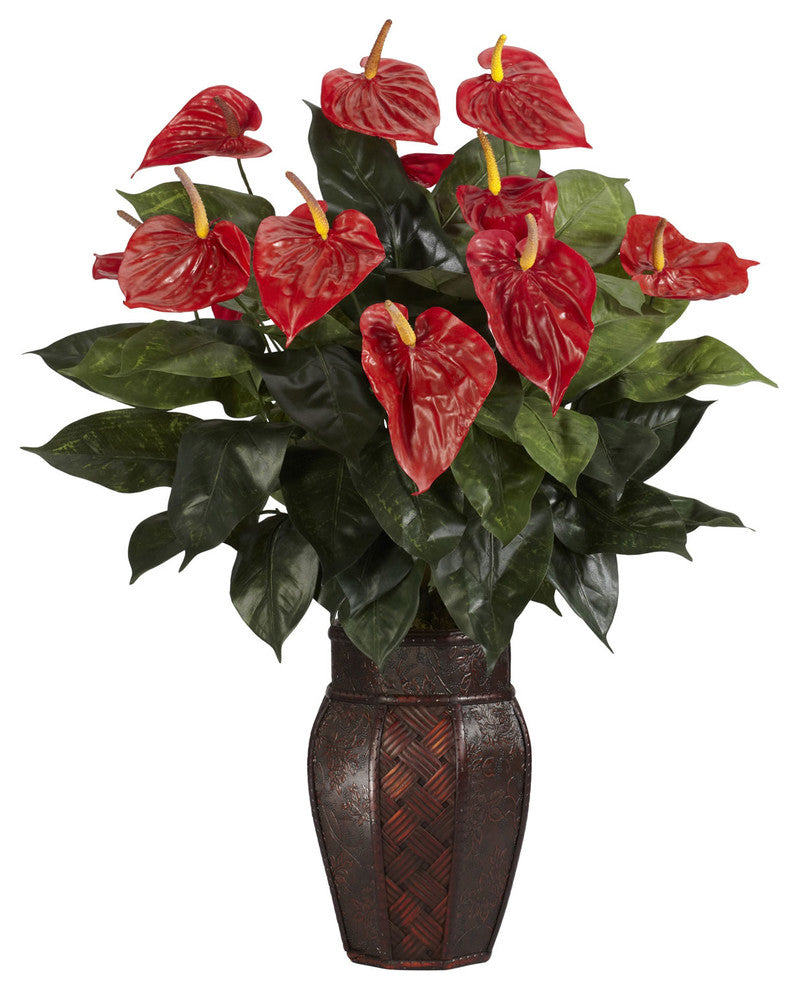 Anthurium With Vase Silk Plant