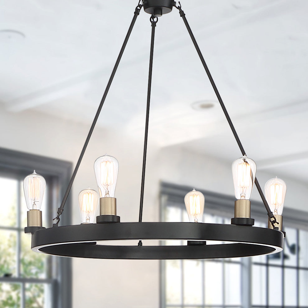 Farmhouse Vintage 6-Light Chandelier, Classic Black