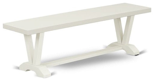 6-Piece Dinette Set, Chairs, Bench and Top Table, Linen White