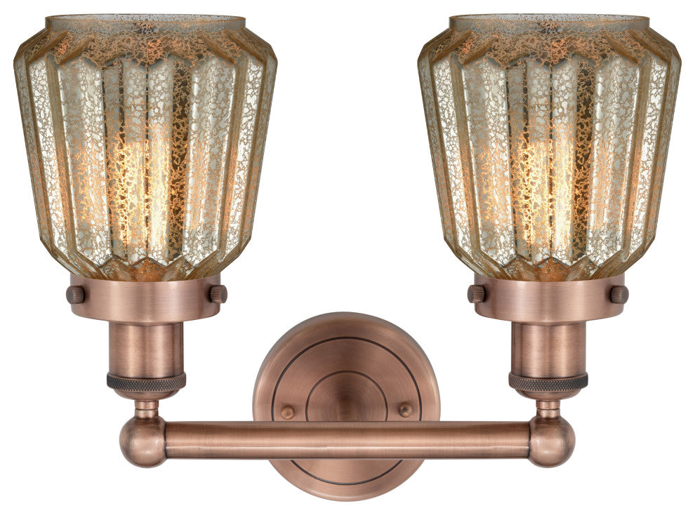 Edison Chatham 2-Light 16" Bath Vanity Light, Antique Copper Finish, Clear Shade