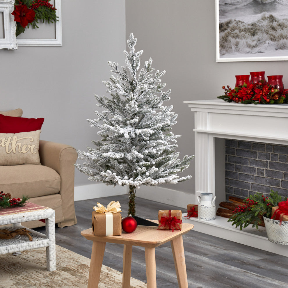 3' Flocked Fraser Fir Faux Xmas Tree W/200 White Lights & 481 Bendable Branches
