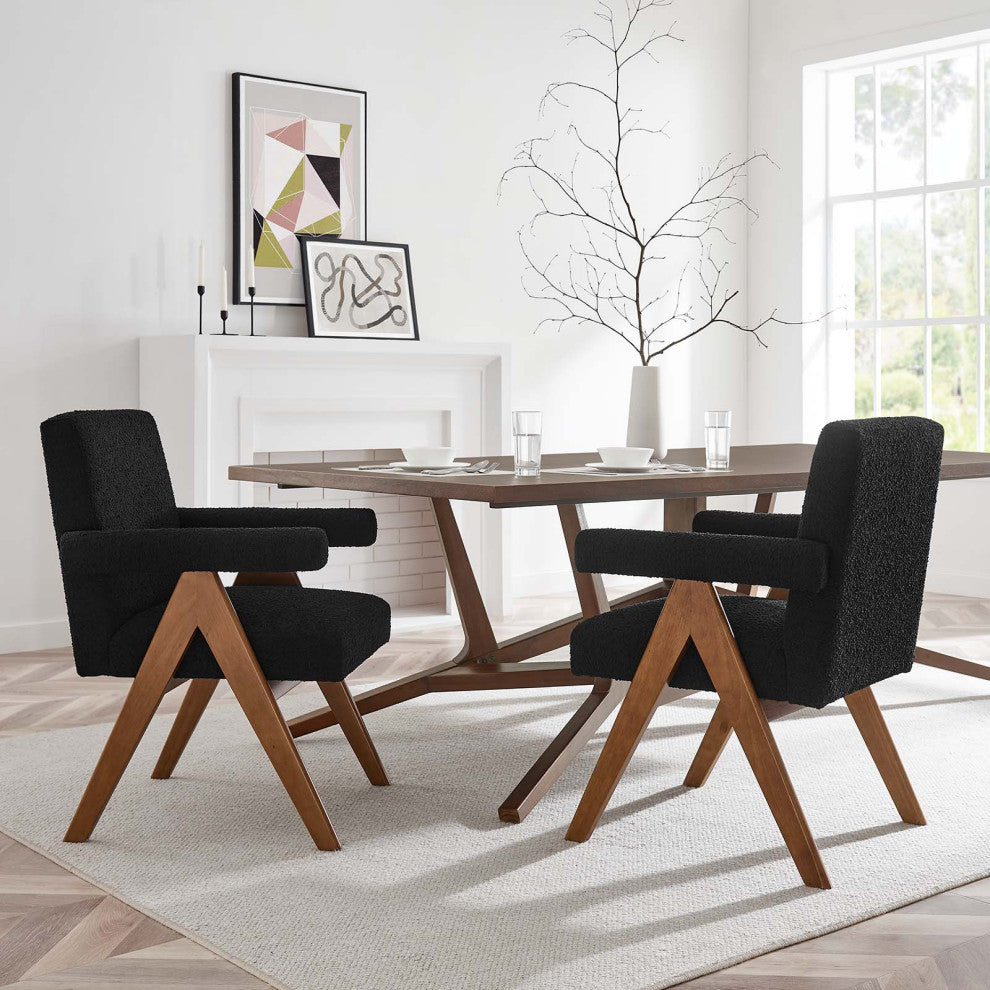 Lyra Boucle Fabric Dining Room Chair, Set of 2, Black