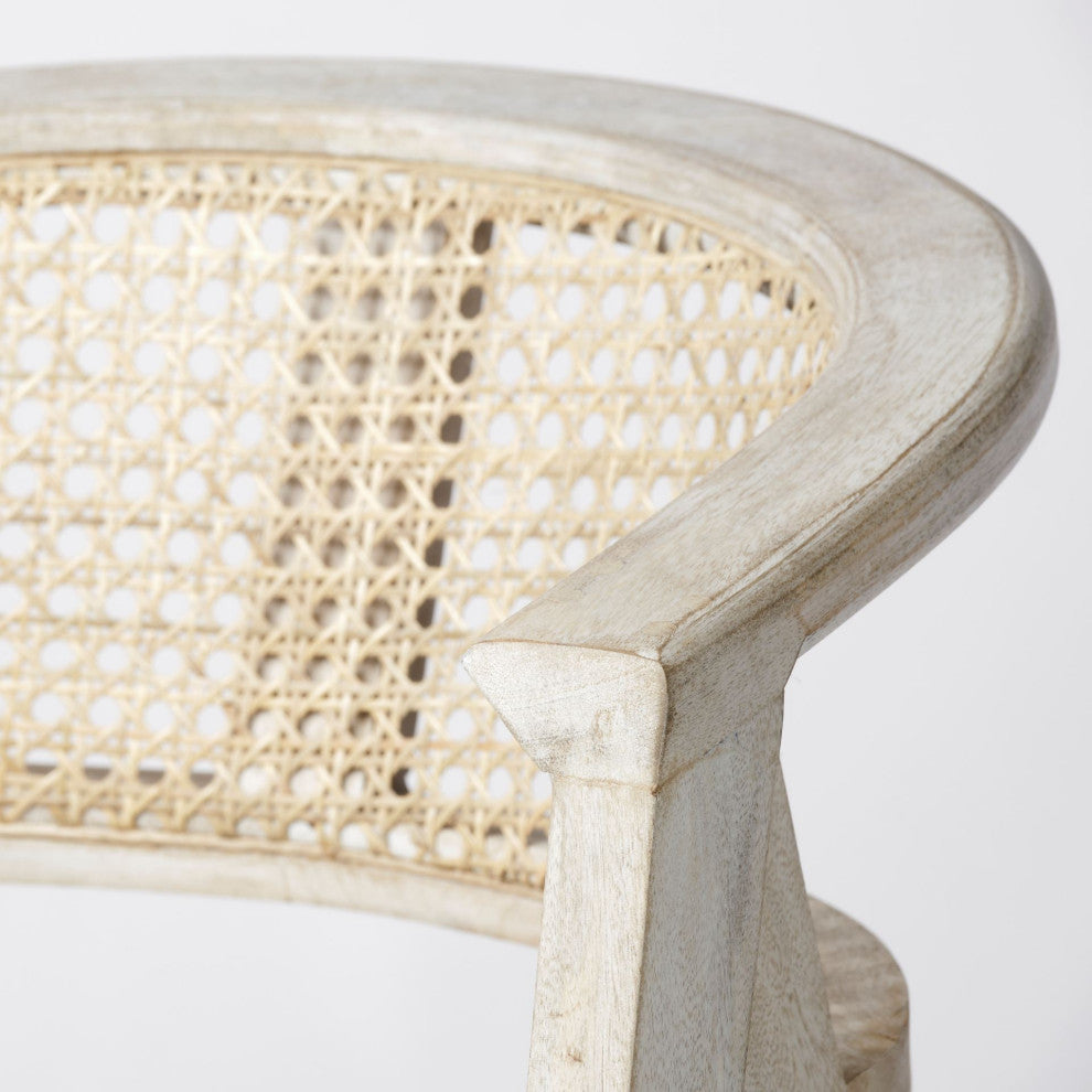 Tabitha Beige Fabric with Rattan Seat and Blonde Solid Wood Frame Bar Stool