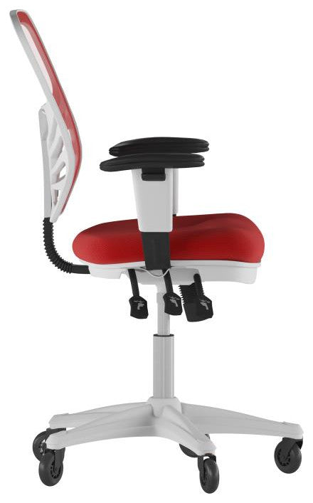 Nicholas Mid-Back Multifunction Ergonomic Office Chair-Red Mesh/White Frame