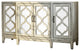 Benzara BM245885 Wooden Accent Cabinet With 4 Mirrored Doors, Antique White
