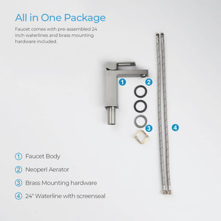 Cubic Single Hole Bathroom Faucet KBF1002, Brush Nickel, with Drain