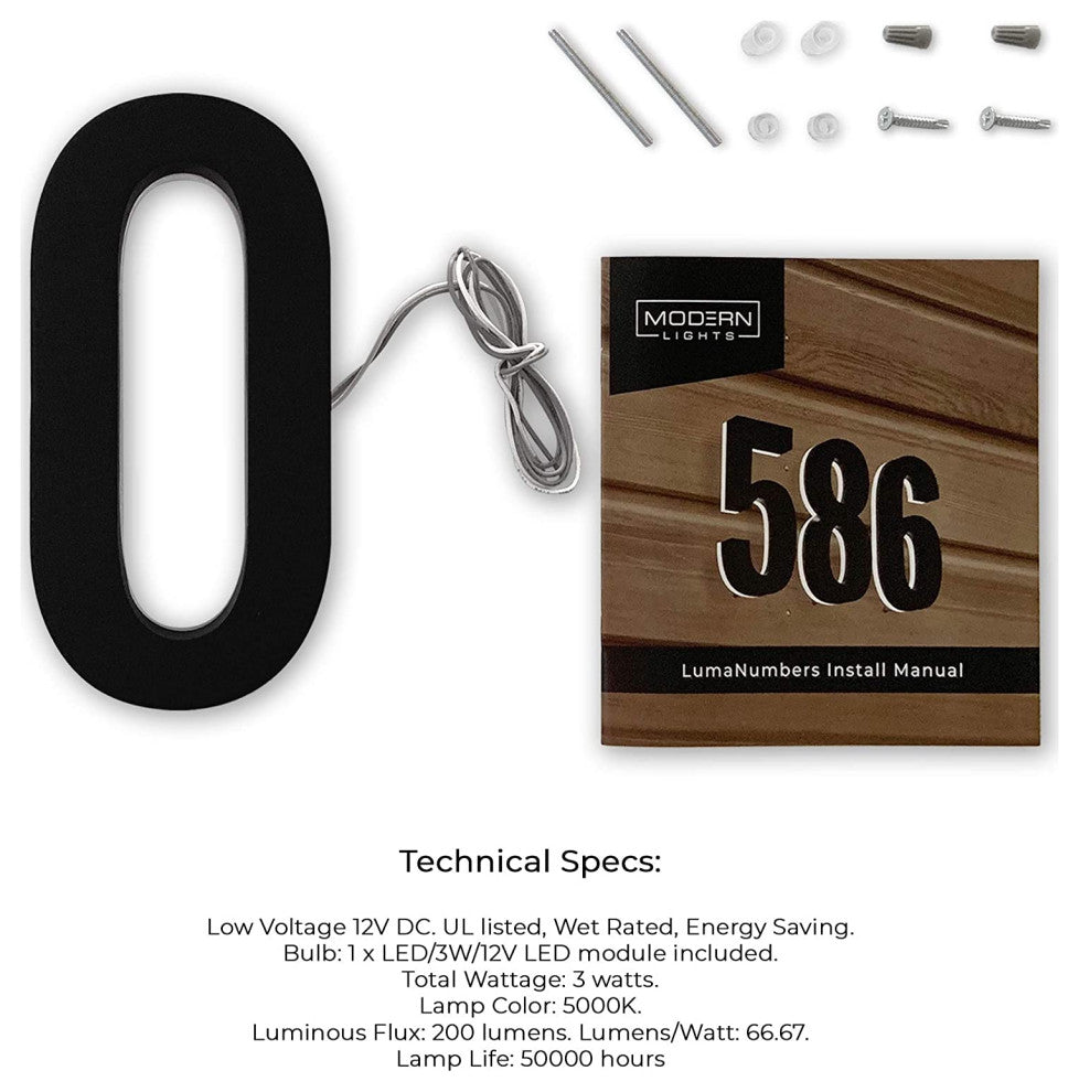 5 in ABS Backlit LED Floating Address Number, Up-Scale Modern Look LumaNumbers,