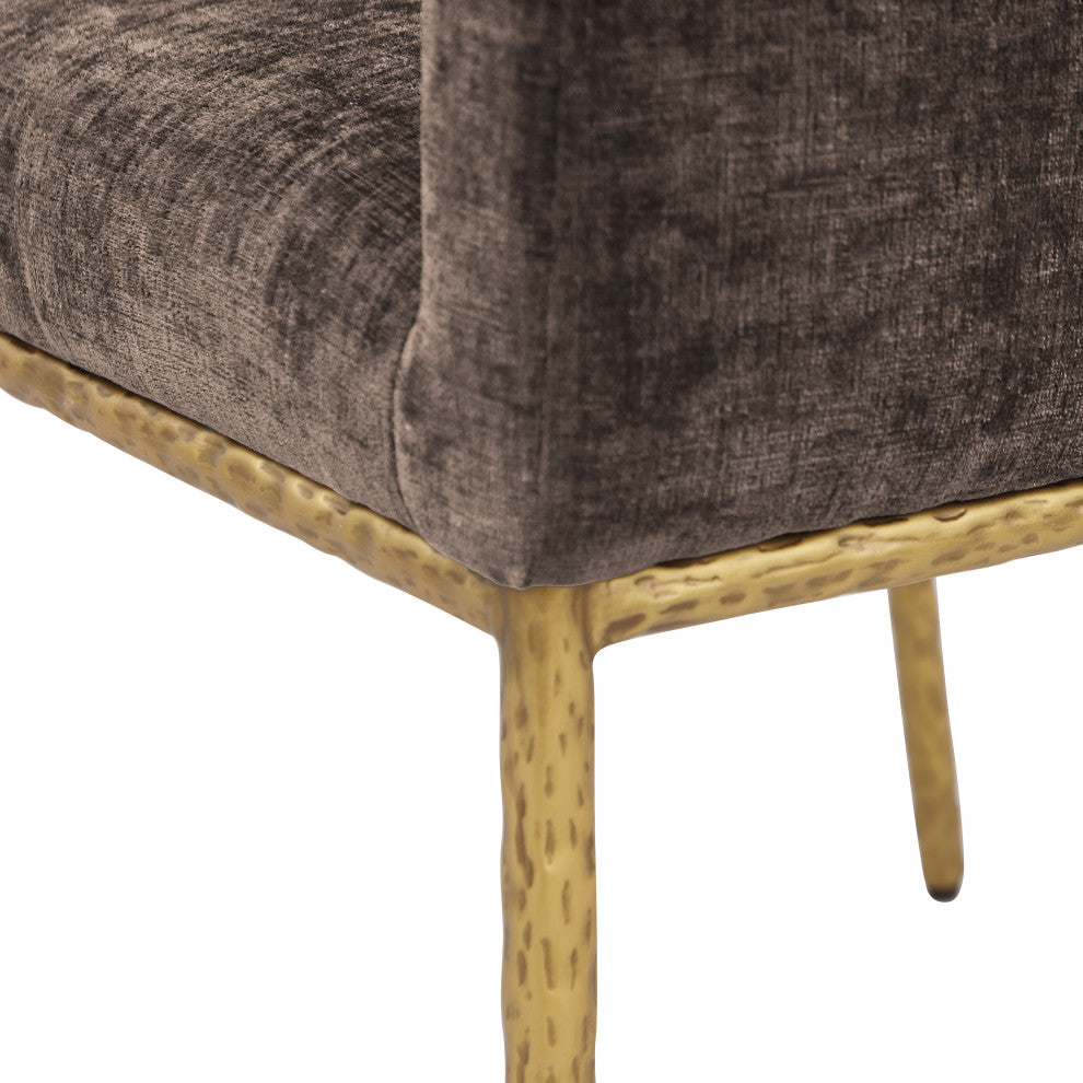 Reeves Upholstered Dining Chair, Brown, Chenille , AC,  Brushed Brass, Set of 2