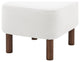Beatrice Ottoman, White Fabric With Walnut Stained Wood Legs