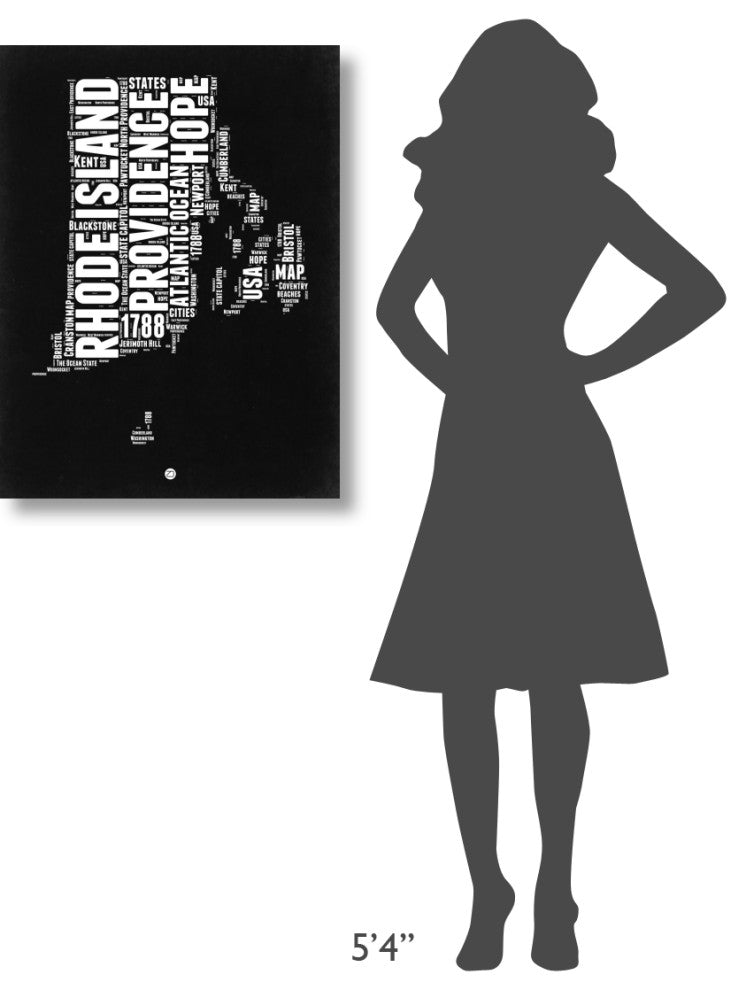 "Rhode Island Black and White Map" Fine Art Print