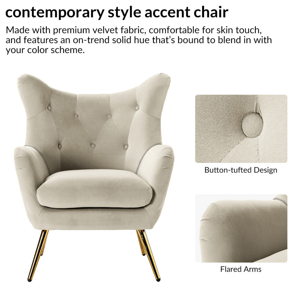 Upholstered Accent Chair With Tufted Back, Set of 2, Tan