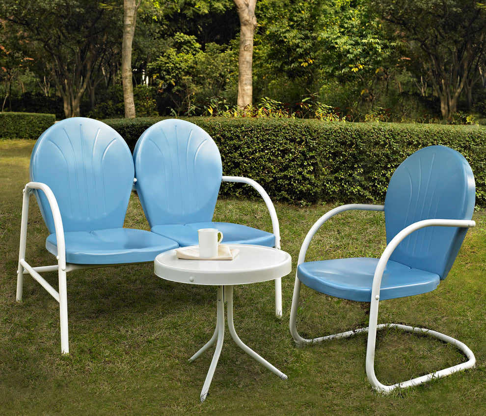 Griffith 3-Piece Metal Outdoor Conversation Seating Set, Sky Blue