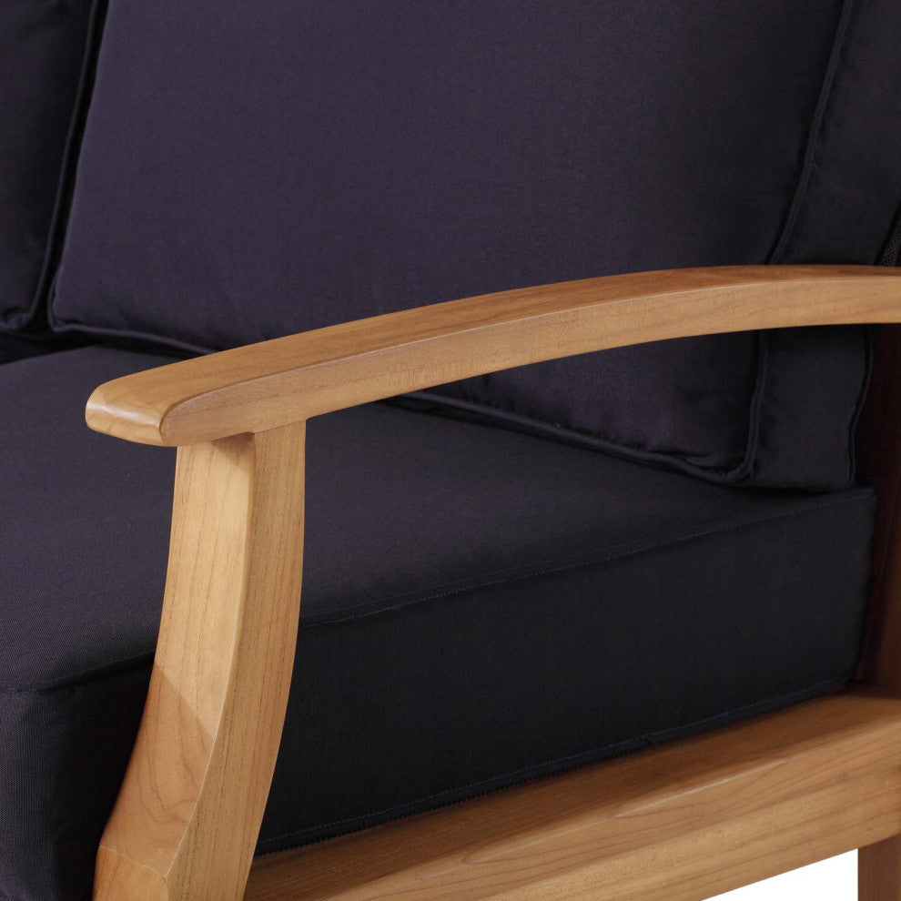 Lounge Sofa, Wood, Brown Natural Blue Navy, Modern, Outdoor Patio Balcony Garden
