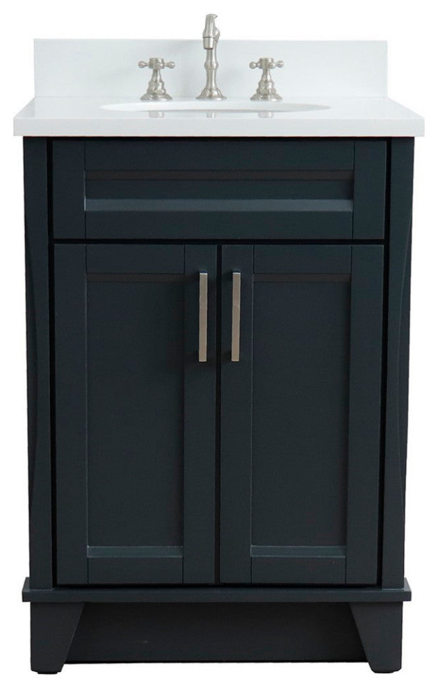 25" Single Sink Vanity, Dark Gray Finish With Engineered Stone Top And Oval Sink