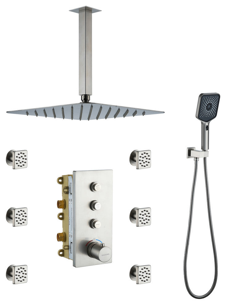Ceiling Mounted Thermostatic Shower System, Brushed Nickel
