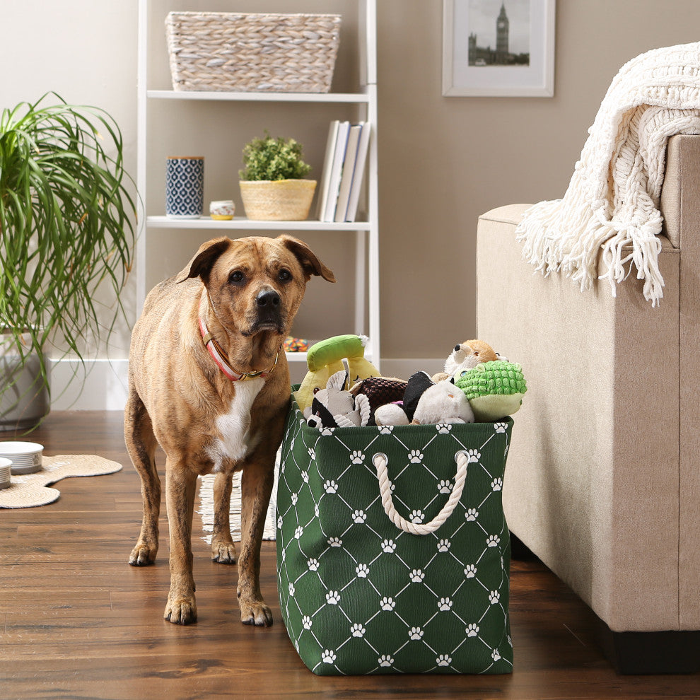 Polyester Pet Bin Trellis Paw Hunter Green Rectangle Large 17.5x12x15