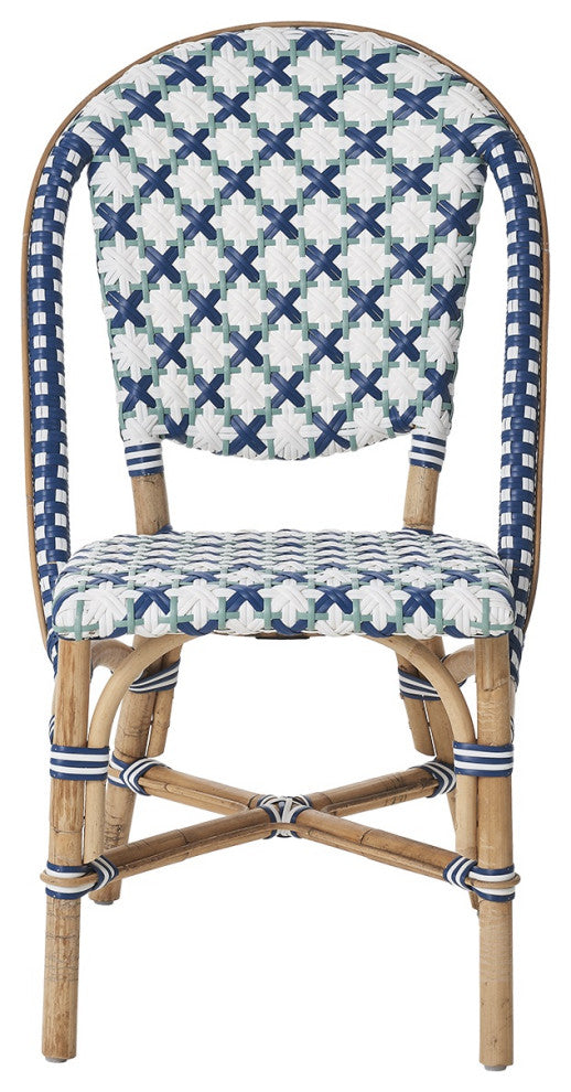 Sofie Rattan Bistro Side Chair, Star Weave, Green / Navy / White