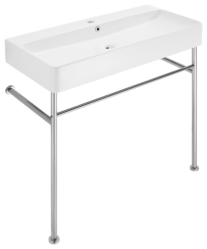 Carre 36" Ceramic Console Sink White Basin Chrome Legs