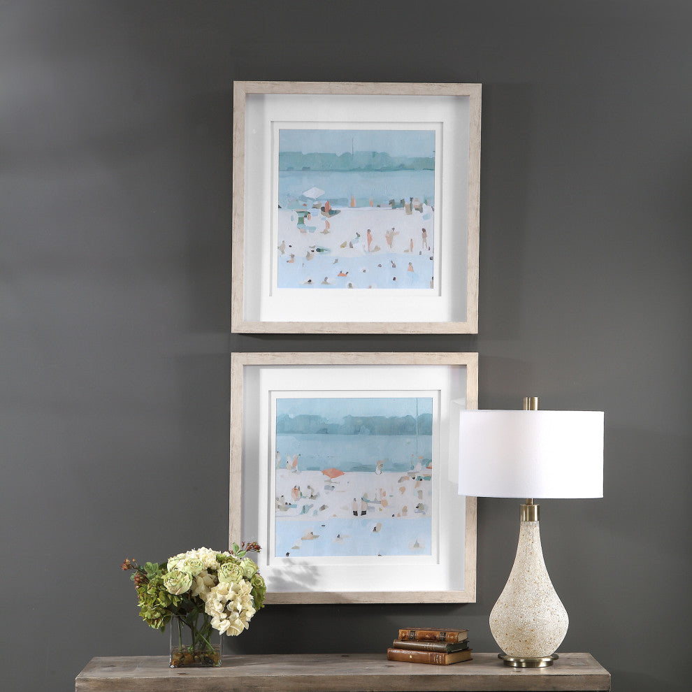 Impressionist 31" Watercolor Beach Scene Framed Print 2-Piece Set