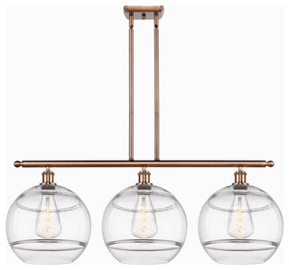 Ballston-Rochester 3-Light 39" Stem Island Light, Antique Copper, Clear
