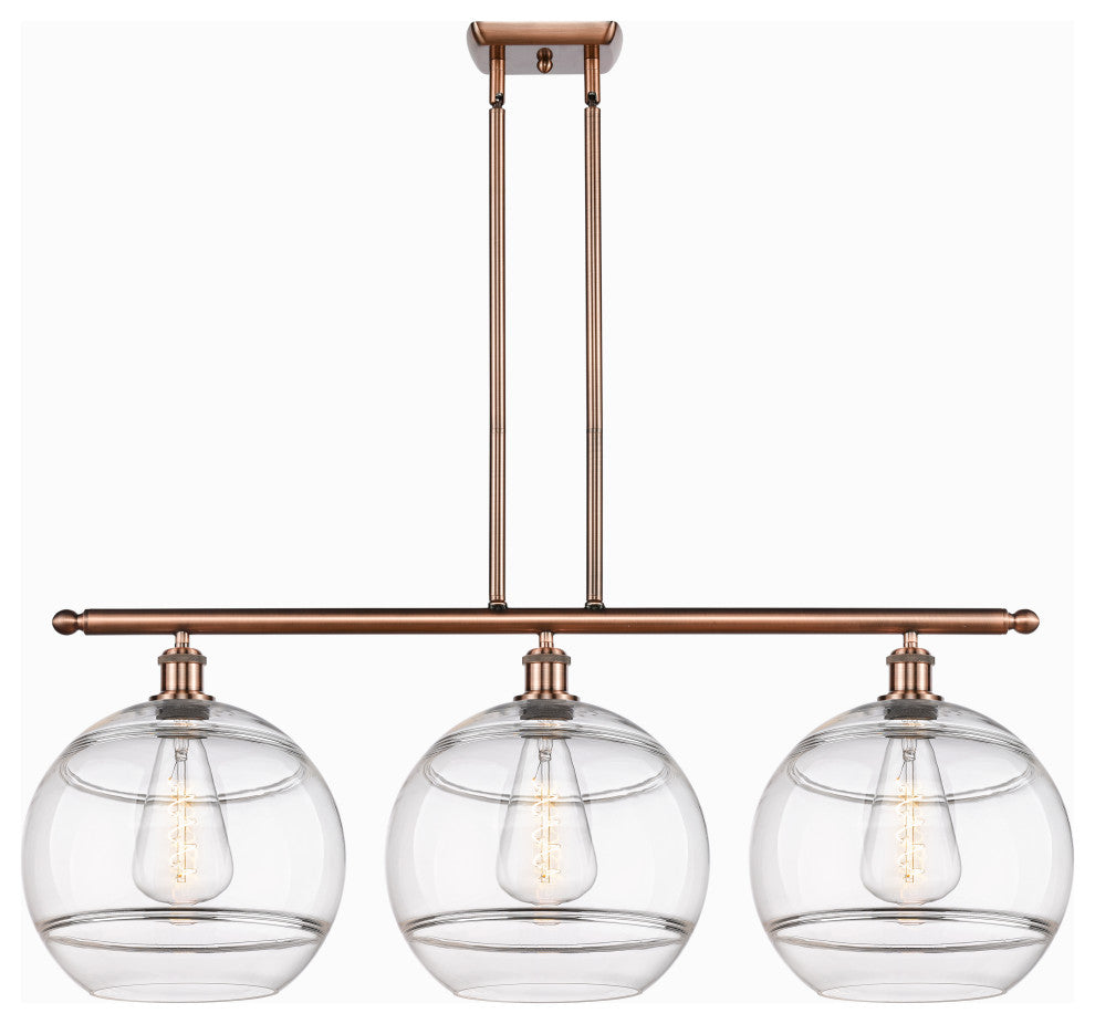 Ballston-Rochester 3-Light 39" Stem Island Light, Antique Copper, Clear
